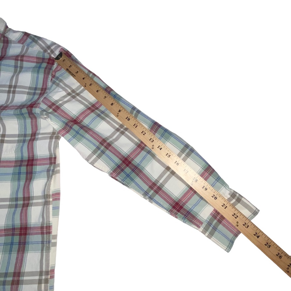 CHAPS Plaid Men’s Medium Button Down Shirt Cream Green Red Blue - Picture 6 of 11